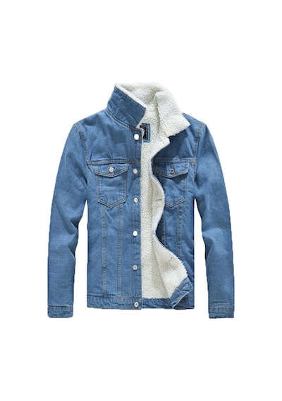 Oliggopol Blue Fashion Içi Kürklü Slim Fit Erkek Kot Ceket(350531814)
