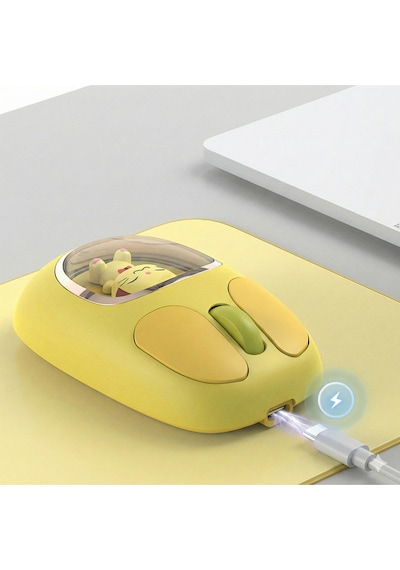 Pikacu Detaylı Sevimli Bluetooth Kablosuz Mouse Şarjlı Sessiz Çift Mod Diğer