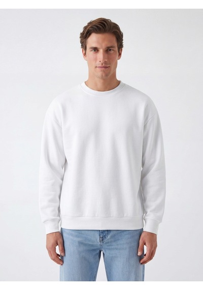 Noux 3 İplik Şardonlu Pamuk Sweatshirt Beyaz
