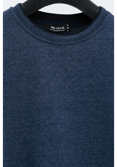 MMetalic Çift Bisiklet Yaka Standart Rahat Kesim Erkek Sweatshirt İndigo Mavi