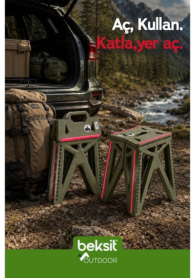 Outdoor Herkül L Katlanır Reflektörlü Tabure Haki Yeşil Yeşil Yeşil