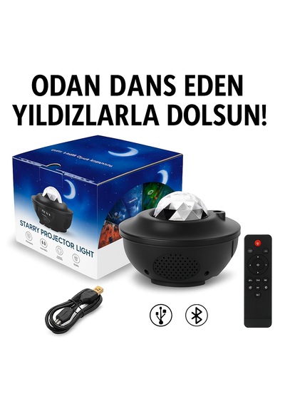 Bluetooth Hoparlörlü Star Projeksiyon Gece Lambası Kumandalı