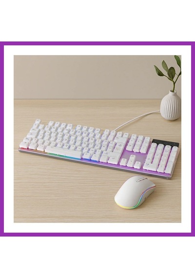 Bezos Usb Kablolu Oyuncu Klavye Ve Mouse Seti - Beyaz Rgb Bty