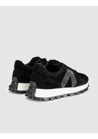 %100 Hakiki Süet Deri Siyah Bağıcıklı Kadın Sneaker Ayakkabı