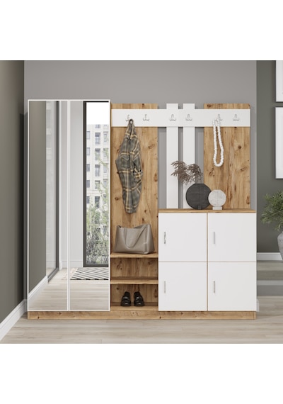 Yurudesign Gibson Vestiyer Portmanto Ayakkabılık Çam-Beyaz