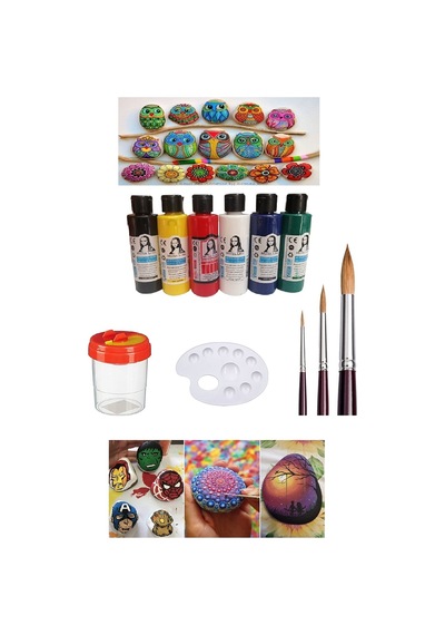 Taş Boyama Seti 6 Ana Renk Set 1  Paket