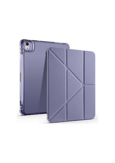 İpad Air 11 2025 M3 A3266-a3267-a3270 Uyumlu Kalem Bölmeli Dönebilen Üçgen Standlı Tri Folding Tablet Kılıfı - Mor - T36453