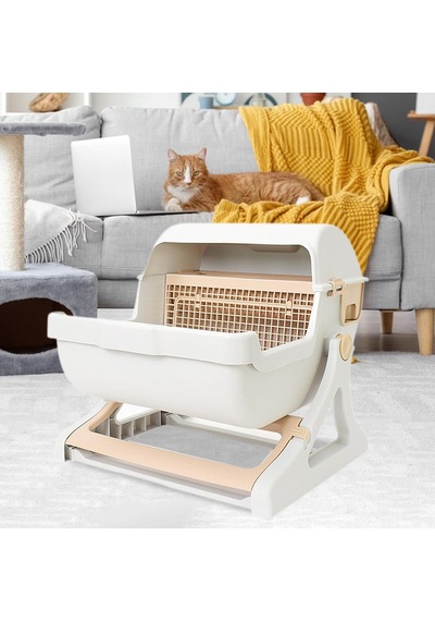 Suntek Pet Yarı Otomatik Hızlı Temizlenen Kedi Kumu Kutusu Bej