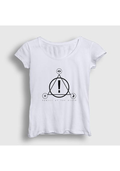 Presmono Kadın Logo Panic At The Disco T-shirt Beyaz