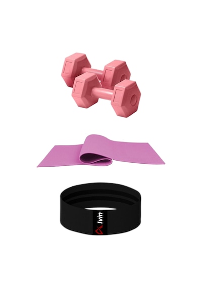 6 Mm Pilates Minderi + 2 Adet 1 Kg Dambıl + Pamuklu A Kalite Squat Bandı Fitness Egzersiz Seti Pembe