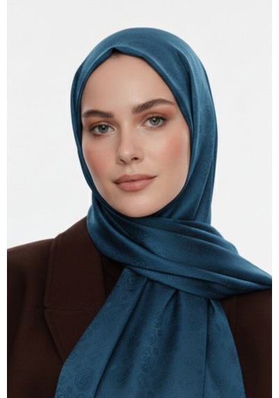 Mizalle & Yaqa Filigranlı Petrol Rengi Şal Petrol