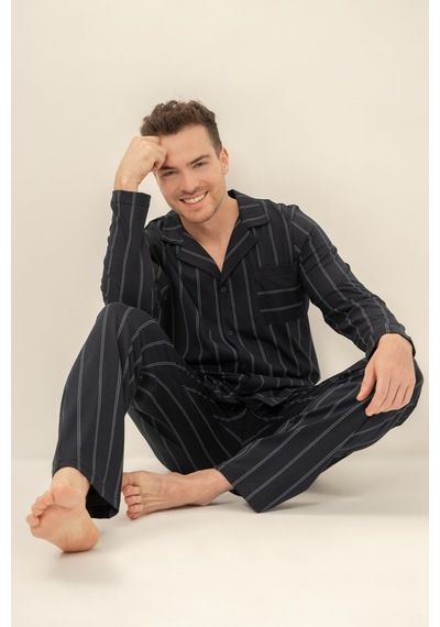 Arnetta Erkek Lacivert Çizgili Gömlek Pijama Takımı Ar3830-s-v1 Ar3830-s-v1