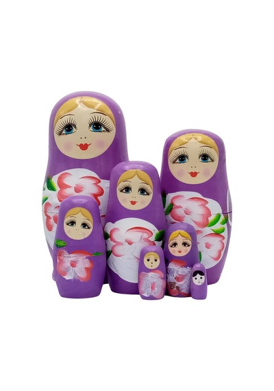 Ahşap Matruşka Bebek Yedili Set Mor