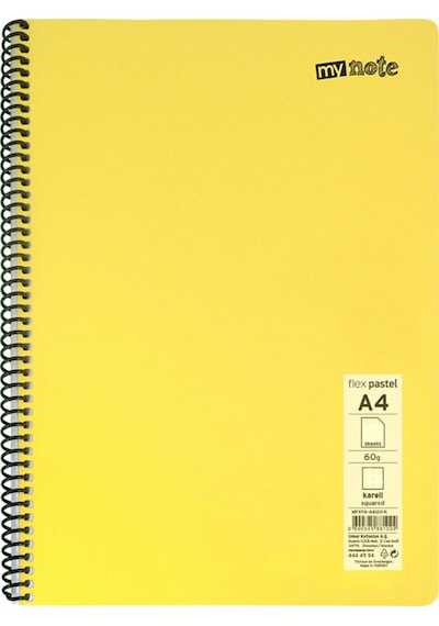 Defter Okul Defteri Spiralli Telli Pp Kapak A4 - 2 Adet Farklı Renklerde - 60 Sayfa Çizgili 2 Adet Çok Renkli