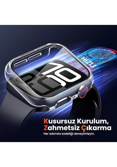 Caseonn Apple Watch Uyumlu Ultra Kılıf Tam Korumalı Ekran Koruyuculu Sert Bumper Kasa Şeffaf