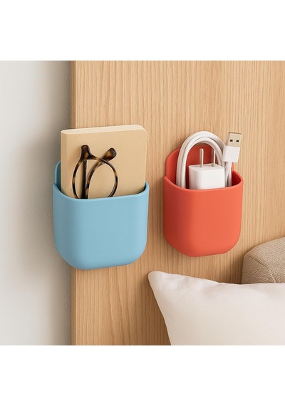 2'li Yapışkanlı Masa Kenarı Organizer Cep Kalem, Defter, Telefon Düzenleyici Saklama Kutusu Masaya Zarar Vermeyen, Delmeden Uygulanan Pratik Organizer Beyaz - Çok Renkli