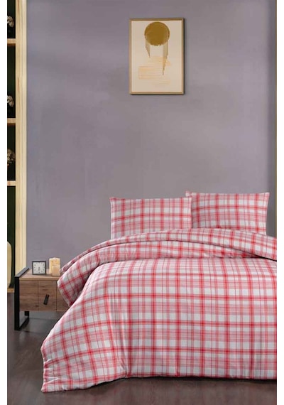 Menderes Home Cotton Collection Flanel R Çift Kişilik Nevresim Takımı Ekose Kırmızı