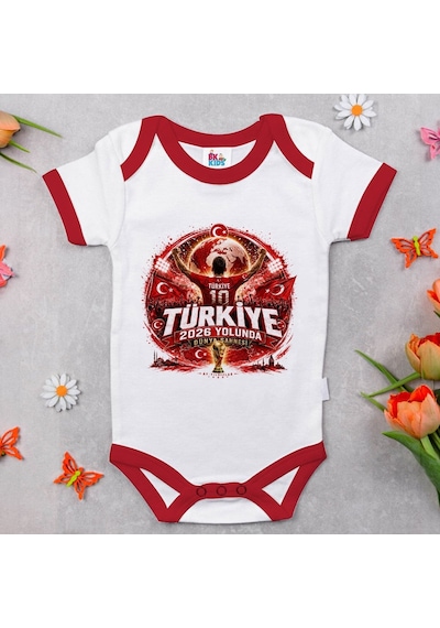 Bk Gift Türkiye Taraftar Temalı 2026 Dünya Kupası Tasarımlı Kırmızı Bebek Body Zıbın-6 Tek Yürek Milli Takım Ruhu