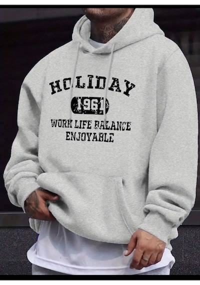 Medinenur Holiday Baskılı Kapüşonlu Sweatshirt Gri