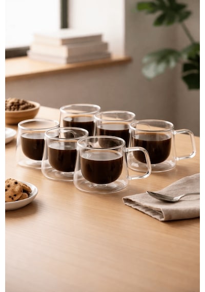 6 Adet 120 Ml Çift Cidarlı Cam Kahve Espresso Bardağı Mıt1284 Şeffaf