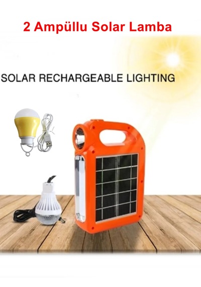 Çok Fonksiyonlu 2 Ampüllü Güneş Enerjili Taşınabilir 3 Mod Işılda Turuncu