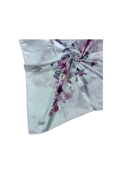 Mim Eşarp Emilya Rayon Çiçek Desenli Eşarp 90x90 Cm Lila - Mavi