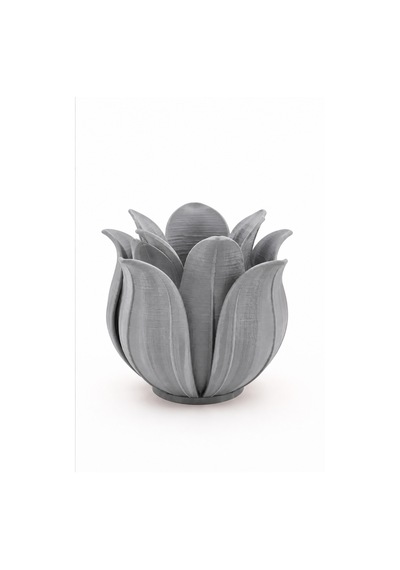3d Baskı Lotus Yapraklı Vazo - Dekoratif Çiçeklik-gri Çok Renkli