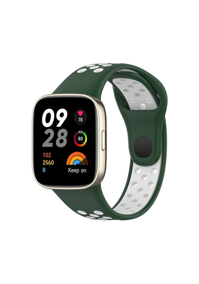 Redmi Watch 3 Spor Delikli Kordon - Haki Yeşil-beyaz