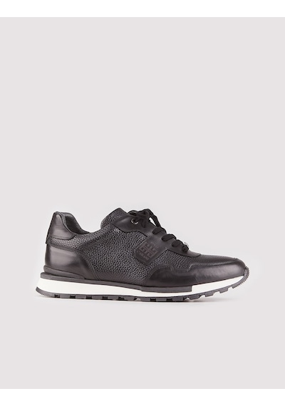 Hakiki Deri Siyah Bağcıklı Erkek Spor Ayakkabı-Siyah (521650605) Siyah