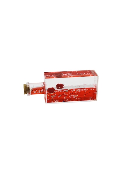 Kırmızı Su Kalp - Yıldız Dikdörtgen Mika Şişe Yüzen Batmayan Dekoratif Biblo Akvaryum4.2x6.4x17cm 4801