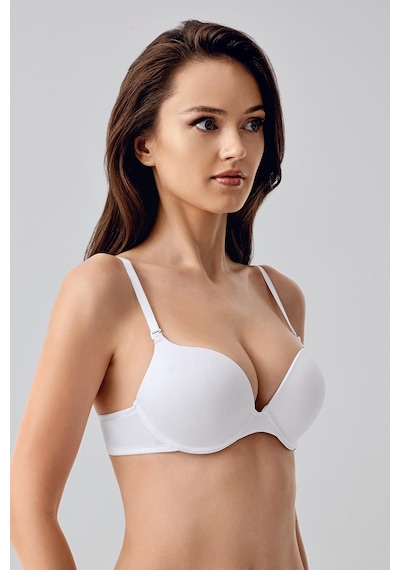 New Bra Kadın Push-up Etkili Destekli Saten Görünümlü Sütyen Beyaz 7030 Beyaz