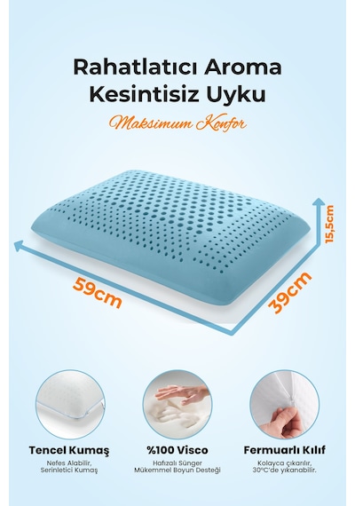 Viscofoam Aroma Terapi Hava Kanallı Ortopedik Yastık Visco Yastık Okyanus Esintisi 60x40x16cm