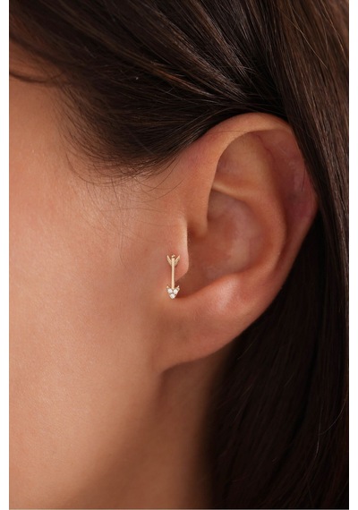14 Ayar Altın Taşlı Ok Tragus Küpe