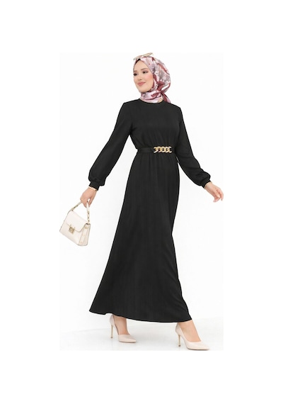 Hira Life Fashion Kadın Gold Zincir Kemer Detaylı Bisiklet Yaka Ve Tesettür Giyim Burgu Elbise Siyah Siyah Hira Life Fashion Kadın Gold Zincir Kemer Detaylı Bisiklet Yaka Ve Tesettür Giyim Burgu Elbise Siyah Siyah