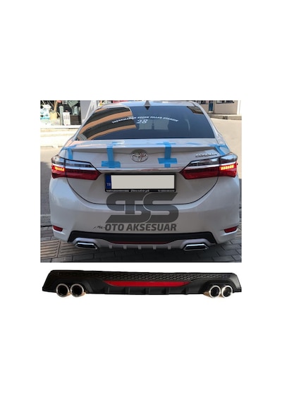 Toyota Corolla Uyumlu 2013-2018 Difüzör Arka Tampon Eki 4 Egzoz Çıkışlı Siyah Reflektörlü