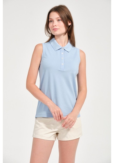 Kadın Regular Fit Kolsuz Polo Açık Mavi