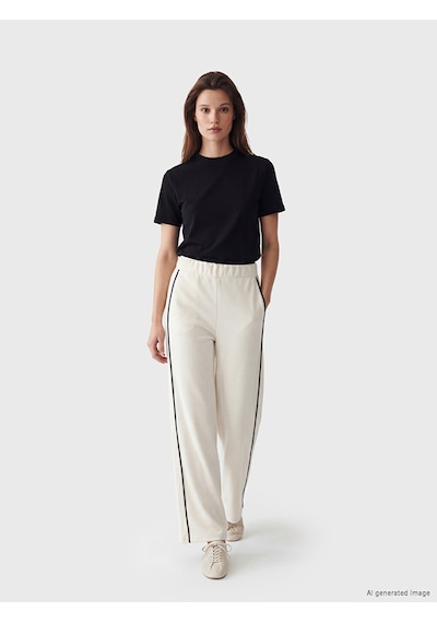 Lcw Modest Bej Şeritli Soft Touch Kadın Eşofman Altı