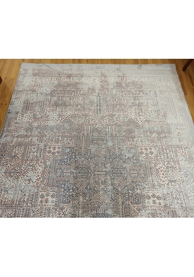 Eskitme Dokulu Gri Ve Pudra Soyut Modern Halı - 12633ou Gri - Pudra