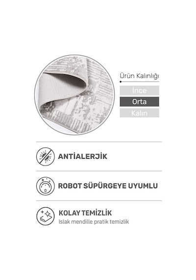 Fiona Yumuşak Dokulu Modern Halı Parlak Akrilik, Lazer Kesim, 4m'ye Kadar En Seçeneği Açık Gri - Beyaz