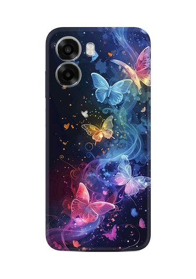 Oppo A6x Uyumlu Kılıf Boutique Baskılı Resimli Neon Kelebekler Pcode -092