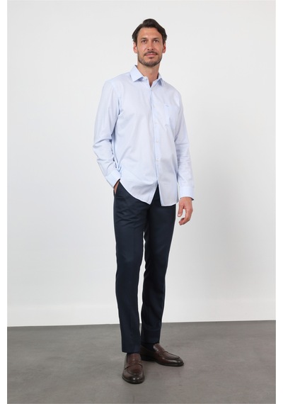 İmza Mavi Sert Yaka Uzun Kol Cepli Comfort Fit Pamuk Gömlek 1004260171 2XL