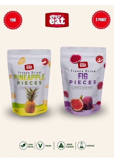 Evereat Ananas-incir Freeze Dry Meyve Cipsi 2'li Paket Doğal Atıştırmalık Seti 1 Adet