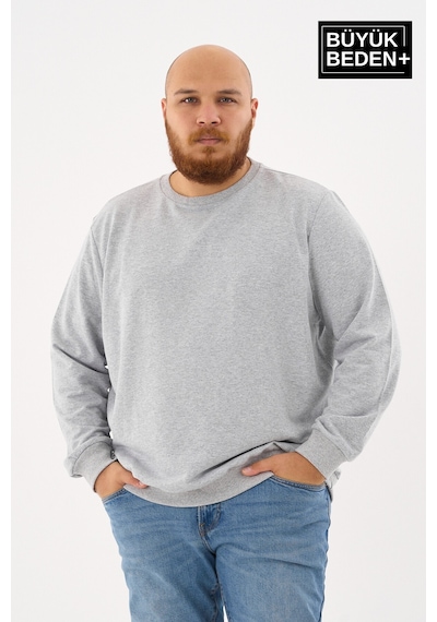 Superlife Erkek Büyük Beden Bisiklet Yaka İnce Sweatshirt Regular Fit %64 Pamuklu Spr26bsw956 Açık Gri Melanj