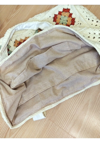 Kemzey Handmade Motifli Büyük Boy Kadife Omuz Çantası , Xxl Kışlık Çantalar Ekru