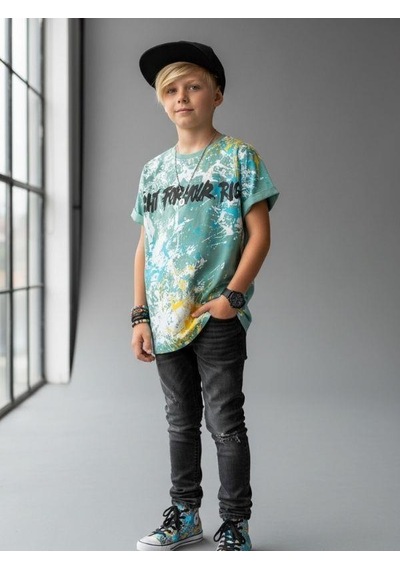 Zekids Erkek Çocuk Pamuklu Geniş Kesim Baskılı T-shirt-16864 YESIL