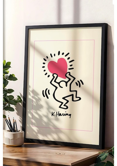 Keith Haring Radiant Heart Çerçeveli Tablo - Işıltılı Kalp - Eklektik Tarz Duvar Dekoru