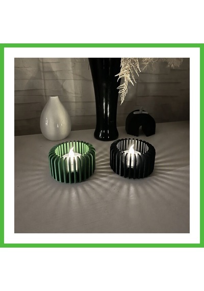 Vaveni 3d Baskı Modern Çizgili Mumluk - Tealight Mumluk 1 Adet -yeşil Arz