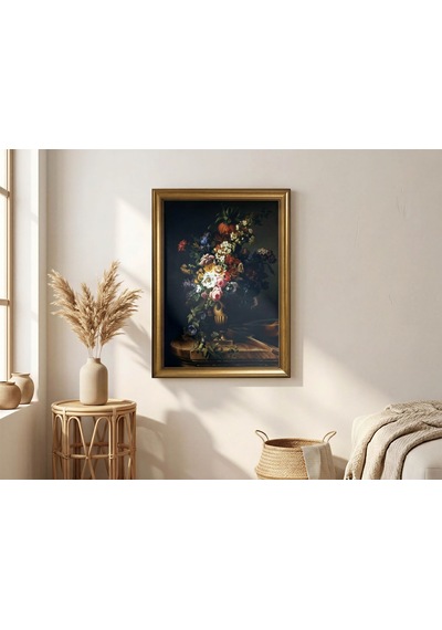 Klasik Gold Çerçeveli Barok Çiçek Natürmort Tablo Lüks Salon Oturma Odası Duvar Dekoru 60x80 Cm