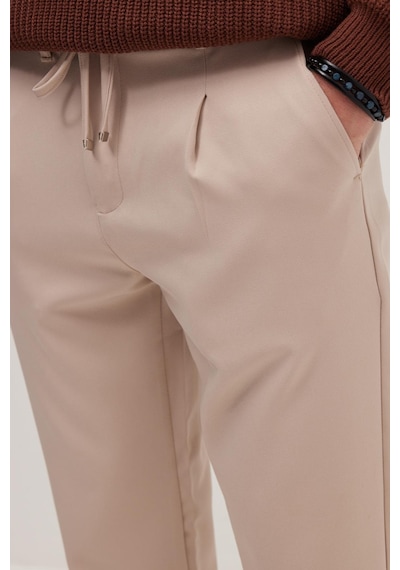 Tudors Erkek Slim Fit Dar Kesim Lastikli Bağcık Detaylı Taş Pantolon-38239 Taş