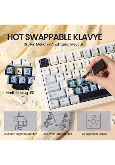 Aula F99 3 Modlu Rgb Hot Swap Mekanik Reaper Switch Kablosuz Makrolu Klavye Lacivert